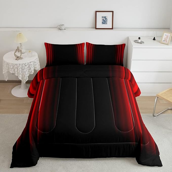 Feelyou Abstract Ombre Comforter Set Kids Teens Red and Black Bedding Set Room Decor 2Pcs Twin Size