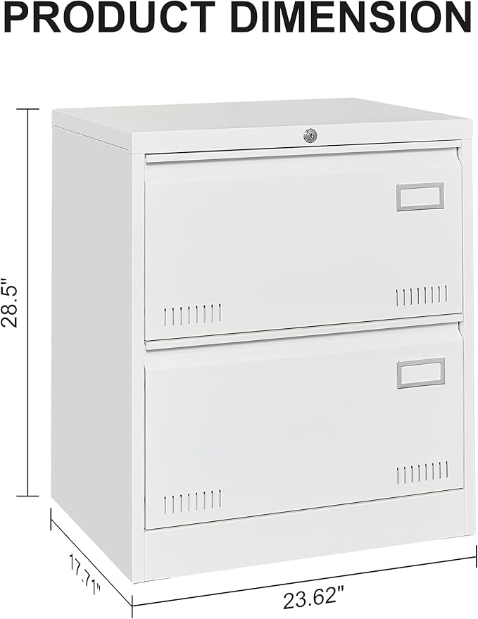 2 Drawer Lateral Lock and Card Holder, Multifunctional Metal Filing Cabinets w/Heavy 3 Section Slide Rail & Breathable Holes,for Legal/Letter/A4,White