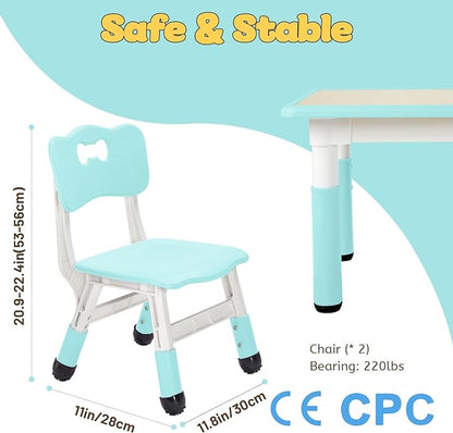 FUNLIO Adjustable Kids Chair (2pcs), 3 Level Height Adjustable Toddler Chair for Ages 3-8, Sturdy Child Chair with Maximum Bearing 220lbs, for Classrooms/Daycares/Homes, CPC & CE Approved - Green