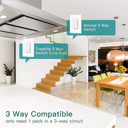 TREATLIFE 3 Way Smart Light Switch 4 Pack, 2.4GHz Wi-Fi Smart Switch Works with Alexa and Google Home, Neutral Wire Required, Remote Control, FCC Certified, No Hub Required
