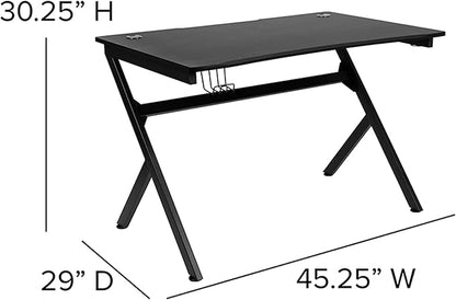 Flash Furniture Duncan Gaming Desk 45.25" x 29" Computer Table Gamer Workstation with Headphone Holder and 2 Cable Management Holes, Set of 1,Black