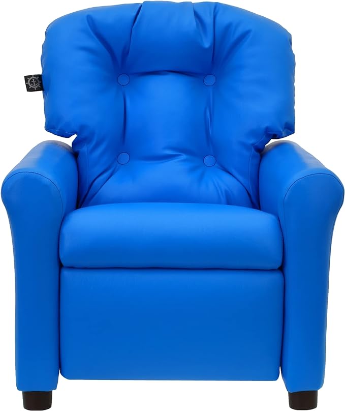 The Crew Furniture Traditional Kids Recliner, Toddler Ages 1-5 Years, Pu Faux Leather, Blue
