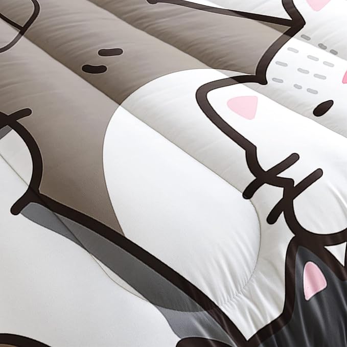 CVHOUSE Cat Bedding,Cartoon Cat Comforter Queen,Animals Print Comforter Set for Kids,Kawaii Quilt Set with 1 Comforter and 2 Pillow Cases