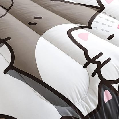 CVHOUSE Cat Bedding,Cartoon Cat Comforter Queen,Animals Print Comforter Set for Kids,Kawaii Quilt Set with 1 Comforter and 2 Pillow Cases