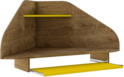 Manhattan Comfort Bradley Mid Century Modern Home Office Floating Corner Desk with Keyboard Shelf, 43.98", Rustic Brown/Yellow