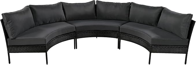 Spa Surround 3 Pieces Outdoor Patio Furniture, Weather Rattan Wicker Sectional Conversation Thick Cushions, Curved Half Moon Seating Group Sofa Set, Zp-Grey
