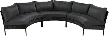 Spa Surround 3 Pieces Outdoor Patio Furniture, Weather Rattan Wicker Sectional Conversation Thick Cushions, Curved Half Moon Seating Group Sofa Set, Zp-Grey