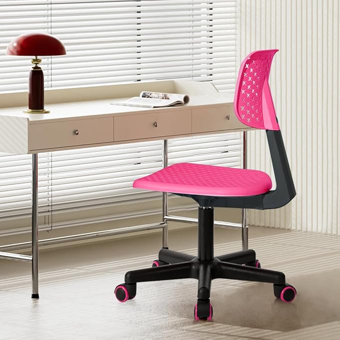 Desk Chair Armless Cute Office Chair, Low Back Rolling Home Office Task Chair Adjustable Swivel Study Chair for Girls Teens Adults Children Kids, Pink
