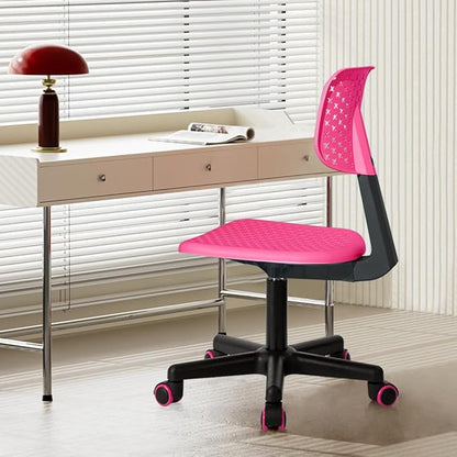 Desk Chair Armless Cute Office Chair, Low Back Rolling Home Office Task Chair Adjustable Swivel Study Chair for Girls Teens Adults Children Kids, Pink