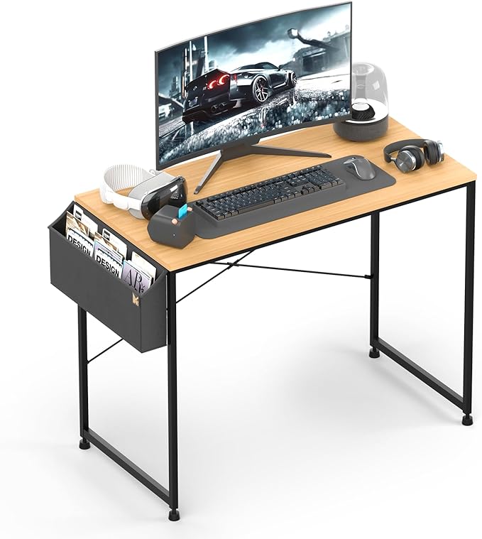 MoNiBloom Computer Desk, Modern Simple Style Laptop Table with Bag for Reading Writing Livingroom Bedroom - Light Walnut
