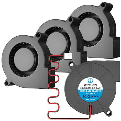 WINSINN 50mm 5015 Blower Fan 12V, 3D Printer 24 volt Fans Blower Turbine Turbo Dual Ball Bearing, 1000mm/39in cable Brushless Cooling 50mmx15mm 2PIN (Pack of 4Pcs)