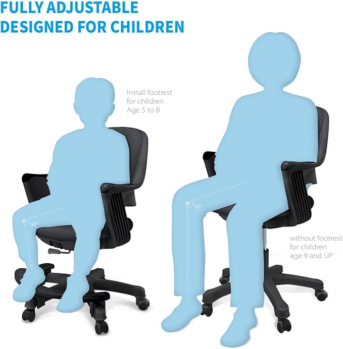 Kids Desk Chair: Ergonomic Kids Computer Chair | Adjustable Kids Office Chair with Wheels & Arms | Study Chair for Girls and Boys - Kids Chair Desk with Wheel Covers (Piano Black)
