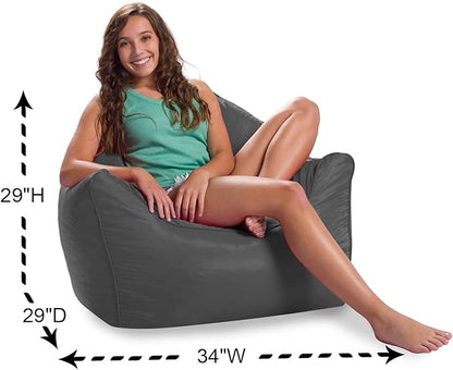 Posh Creations Structured Comfy Bean Bag Chair for Gaming, Reading, and Watching TV, Malibu Lounge, Soft Nylon-Charcoal Gray