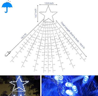 PUHONG Christmas Decoration Star Lights Outdoor,320 LED 16.4Ft Christmas String Lights[8 Modes & Waterproof] for Halloween Xmas New Year Holiday(Iron) (White)