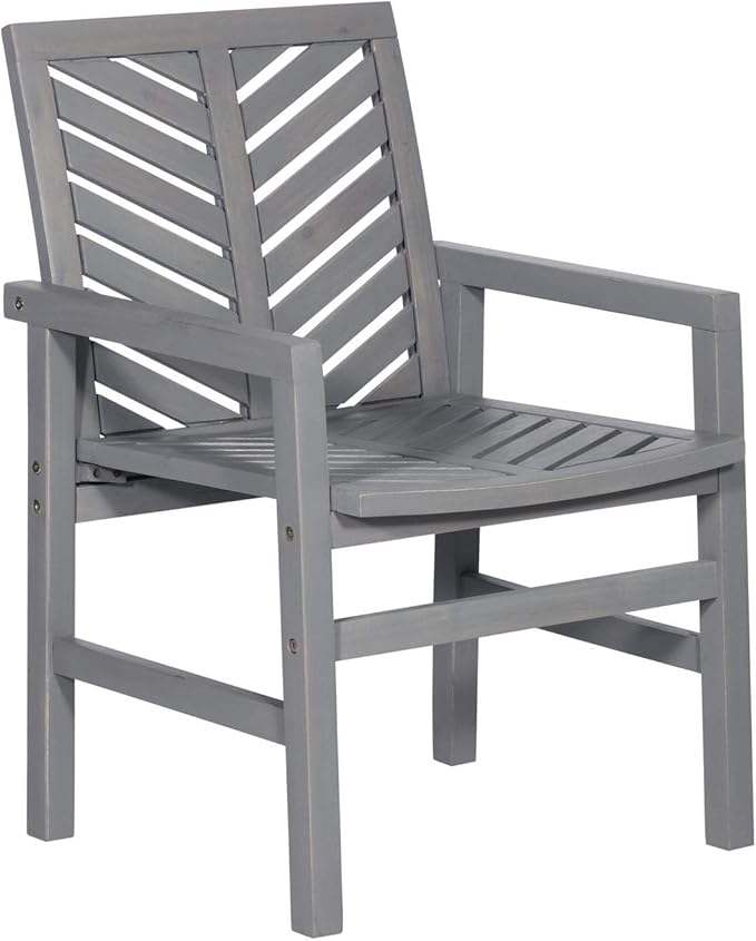 Walker Edison 2 Piece Outdoor Patio Chevron Wood Chair Set All Weather Backyard Conversation Garden Poolside Balcony, Set of 2, Grey