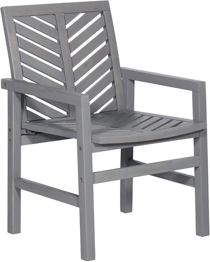 Walker Edison 2 Piece Outdoor Patio Chevron Wood Chair Set All Weather Backyard Conversation Garden Poolside Balcony, Set of 2, Grey