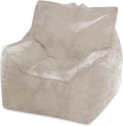 Posh Creations Structured Comfy Bean Bag Chair for Gaming, Reading, and Watching TV, Newport Chair, Rabbit Fur - Cream