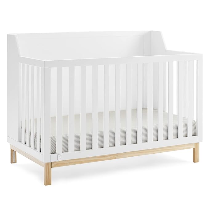 Delta Children Gap babyGap Oxford 6-in-1 Convertible Crib - Greenguard Gold Certified, Bianca White/Natural & Gap babyGap Legacy 3 Drawer Dresser with Leather Pulls, Navy/Natural