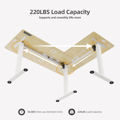 Claiks L Shaped Standing Desk Adjustable Height, Dual Motor Electric Corner Standing Desk, 63x55 inch Sit Stand up Desk with Splice Board, White