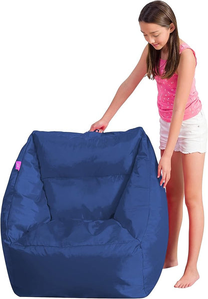Posh Creations Coronado Bean Bag Boys and Girls Large Chair for Kids, for Gaming and Playrooms, Soft Nylon-Navy