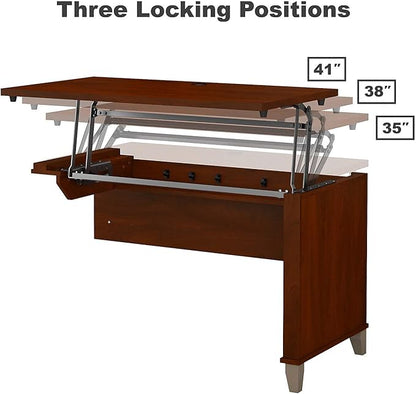 Bush Furniture Somerset 72W 3 Position Sit to Stand L Shaped Desk with Hutch in Mocha Cherry