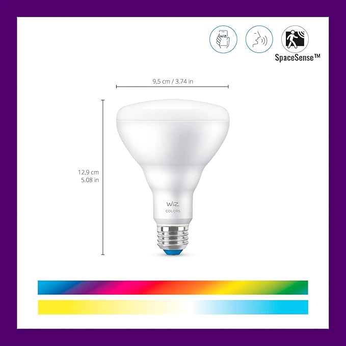WiZ Connected 65W BR30 LED Smart Light Bulbs - Connects to Your Wi-Fi - E26 Smart Bulb - Control with Voice or App + Activate with Motion - Matter Compatible - 2 Pack