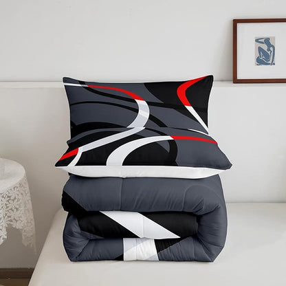 Feelyou Geometric Circle Comforter Set Red Grey and Black Comforter for Kids Boys Girls Teens Geometry Bedding Set Breathable Abstract Art Duvet Set Modern Luxury Room Decor Quilt Set Twin Size