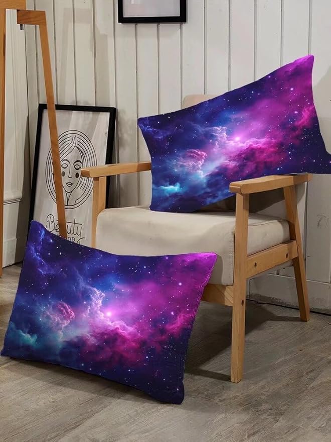 Galaxy Bedding Twin Size Purple Outer Space Comforter Set for Girls Boys Kids Children Bedroom Dorm Quilt 1 Comforter + 1 Pillow Case