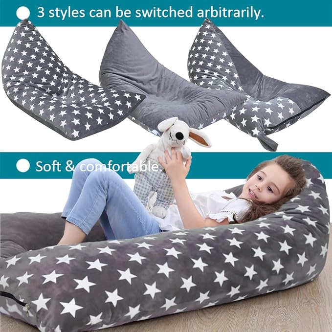 Stuffed Animal Storage Bean Bag Chair Cover, Plush Toys Organizer, Animals Doll Holder, Extra Large Lounger Designed with Handle and Zipper Super Soft for Kids and Teans -Stars Style