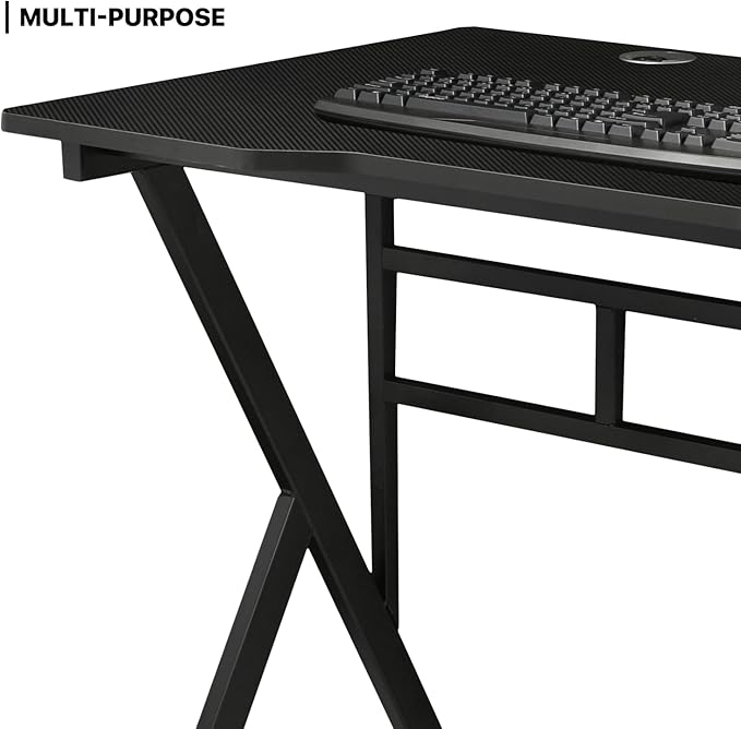 MoNiBloom Computer Desk Modern Design Home Office Gaming X-Shape Black Tabletop Simple Game Table Workstation for Corner Living Room Bedroom