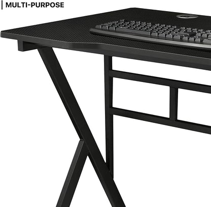 MoNiBloom Computer Desk Modern Design Home Office Gaming X-Shape Black Tabletop Simple Game Table Workstation for Corner Living Room Bedroom
