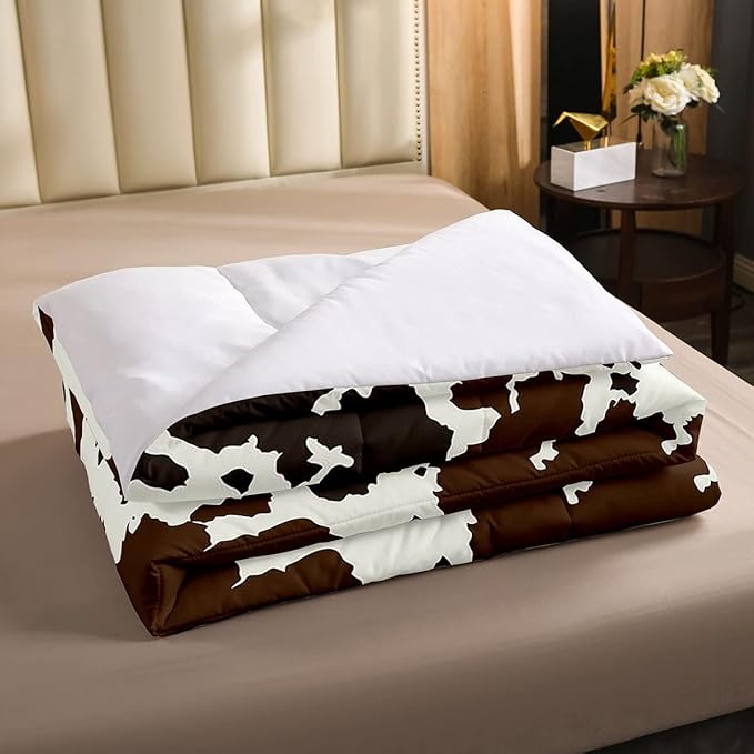 Cow Print Comforter Set Full Size Cowhide Bedding Set for Boys Girls Man Women Bedroom Decor Brown Bull Cattle Skin Down Comforter Wildlife Fur Hair Farmhouse Animal Skin Duvet Set