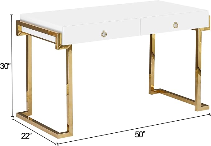 Best Master Furniture Brooke Mid-Century Modern Glossy Home Office Desk, Gold
