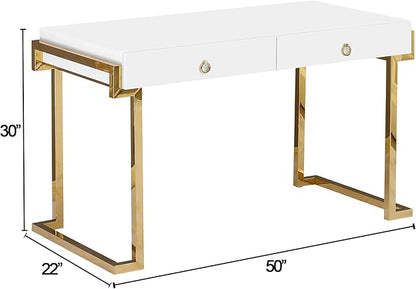 Best Master Furniture Brooke Mid-Century Modern Glossy Home Office Desk, Gold