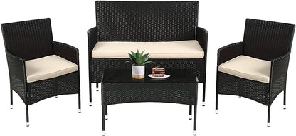 FDW Patio Furniture Set 4 Pieces Outdoor Rattan Chair Wicker Sofa Garden Conversation Bistro Sets for Yard,Pool or Backyard