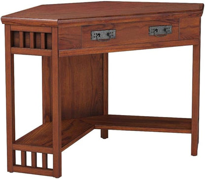 Leick Home 82430 Mission Corner Desk, Writing Computer Desk with Drop Front Keyboard Drawer, for Home Office, Solid Wood, Mission Oak