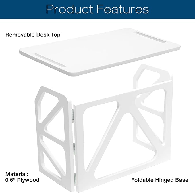 EXCELLO GLOBAL PRODUCTS Stow Away Desk with 30" x 47" Writing Surface: Perfect for Apartments, Dorms, Small Spaces and Work from Home (White)