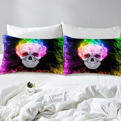 Erosebridal Skull Comforter Set, Skeleton Bones Bedding Set Twin Size Halloween Horror Gold Flame Duvet Sets for Kids Teens Adult Bedroom Decor, Gothic Spooky Bedding Comforters, Warmth Soft