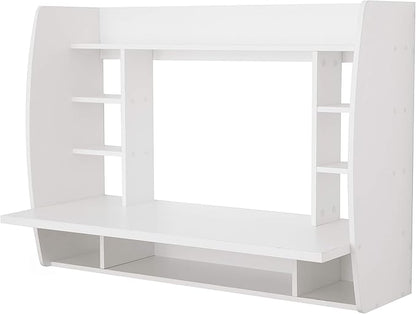 Wall Mount Laptop Office Desk with Shelves, White,