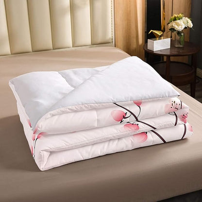 Erosebridal Cherry Blossoms Comforter Set Queen, Girl Pink Floral Down Comforter, Japanese Spring Bedding Set, Pale Pink Blossom Petal Quilted Duvet, Branch Floral Duvet Set for Women,Girly Romantic