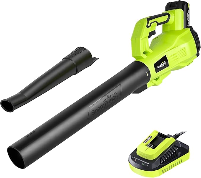 SnapFresh Cordless Leaf Blower - 180 CFM Leaf Blower with Battery & Charger, 2 Section Tubes, Free Control Speed,Lightweight, Electric Leaf Blower for Blowing Leaves, Lawn Care, Dust & Other Debris