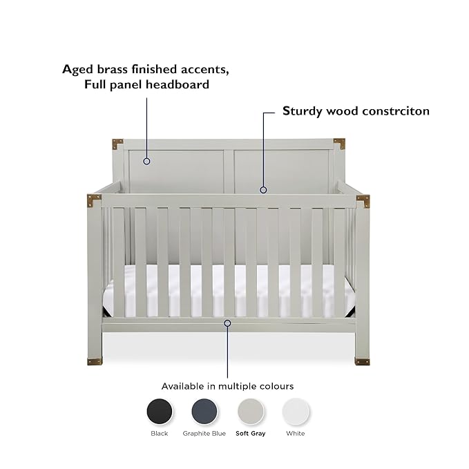 Baby Relax Miles 5-in-1 Convertible Crib for Nursery, Soft Gray