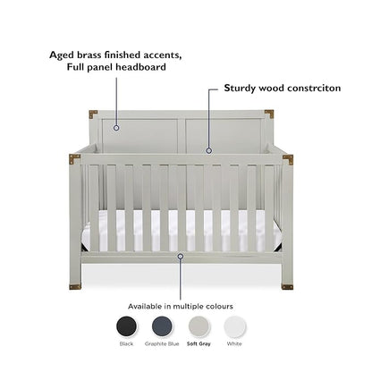 Baby Relax Miles 5-in-1 Convertible Crib for Nursery, Soft Gray