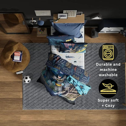 Franco Kids Bedding Super Soft Comforter and Sheet Set, 4 Piece Twin Size, Batman