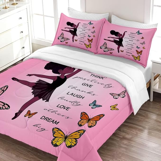 Black Girl Comforter Twin Sets,Black Girl Magic Bedding Set,African American Girl Comforter Set for Kids Teens,Cute Afro Melanin Princess Toddler Bed Set
