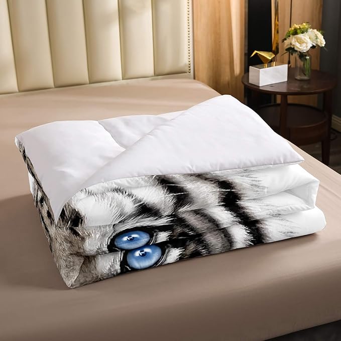 Erosebridal Kids Tiger Comforter Set Full Size, Wild Animal Down Comforter for Boys Girls Teens Adult Bedroom, Grey Tiger Skin Duvet Insert Black White Stripe Bedding Comforters for Bedroom Decor