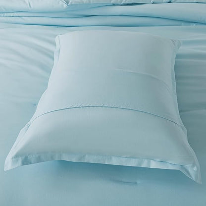 Full Size Baby Blue Comforter Set, Lightweight Down Alternative Soft Boho Bedding Comforter Set, Breathable Fluffy Microfiber Skin-Friendly Comforter for All Seasons