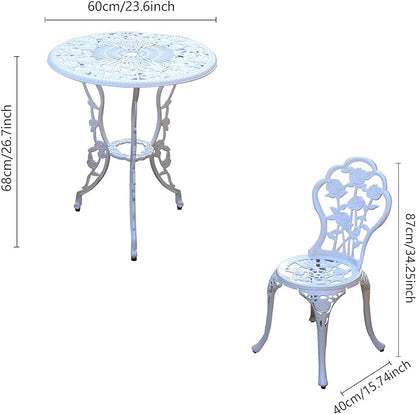 Patio Bistro Set.Rust-Resistant Cast Aluminum Bistro Table Set with Umbrella Hole for Backyard (Rose White)