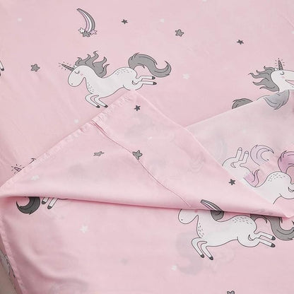 UOZZI BEDDING Bed in a Bag 6 Pieces Twin Size Unicorn Pink with Rainbow Star - Soft Microfiber, Reversible Bed Comforter Set (1 Comforter, 2 Pillow Shams, 1 Flat Sheet, 1 Fitted Sheet, 1 Pillowcases)