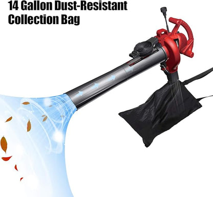 LawnMaster Red Edition BV1210 1201 Electric Blower Vacuum Mulcher 12 Amp 2-Speed Adjustment with Metal Impeller 240 MPH 380 CFM 14:1 Mulch Ratio